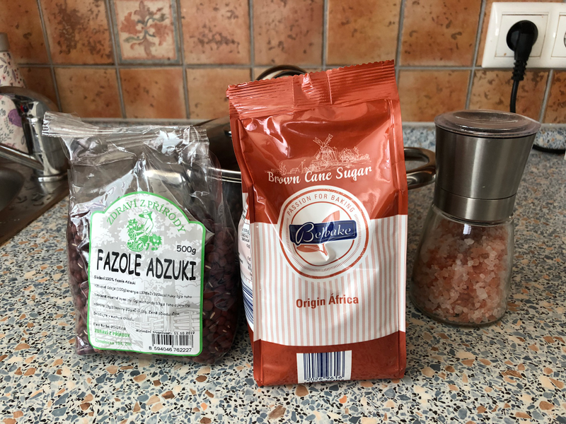 From left: adzuki beans, brown sugar, salt